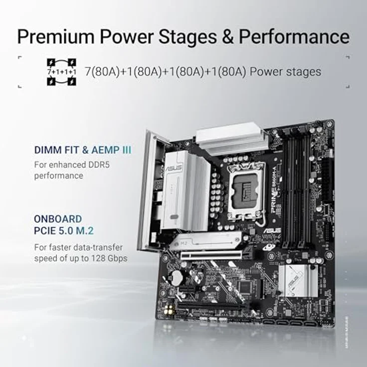 ASUS Prime B860M-A-CSM Mainboard Sockel Intel LGA 1851, DDR5 Speicher, PCIe 5.0 x16, 2X M.2, HDMI, dual DisplayPort, USB 20Gbps Typ-C, Aura Sync – Bild 3