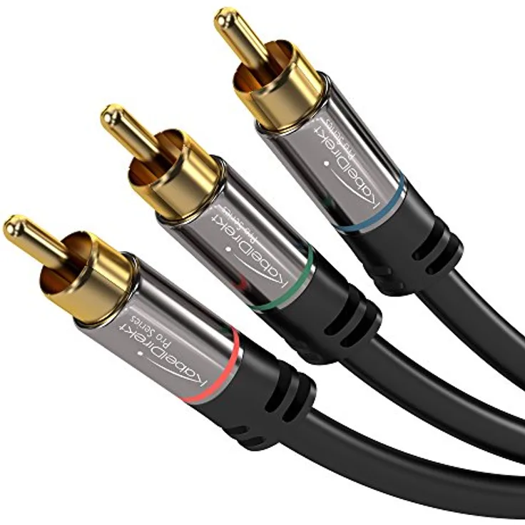 KabelDirekt – 2 m – Komponentenkabel, Cinch, RGB/YUV (Koax-Kabel, 3× RCA-Stecker auf 3× RCA-Stecker, Component-Kabel für die Bildübertragung in Full HD, Video/HDTV, schwarz)