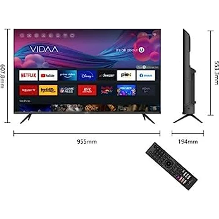 SMART TECH 4K-UHD LED 43 Zoll (109 cm) VIDAA Smart TV 43UV10V1, Quad core, 1.5G/4G, DVB-T2/C/S2, WIFI-2T2R, H.265, Dolby Audio, 3xHDMI, 2xUSB, Netflix/YouTube/Prmie Video/Google Assistant, Schwarz – Bild 3