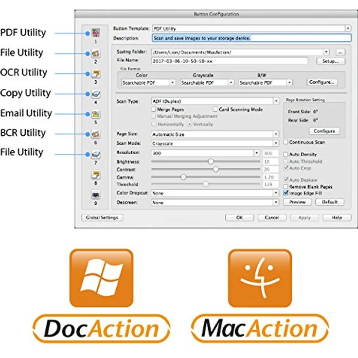 Plustek SmartOffice PN30U Duplex netzwerkfähiger Dokumentenscanner mit Ultraschall- Doppelblatterkennung (ADF, 600dpi, 30ppm) inkl. DocAction Software für Windows und Mac – Bild 5