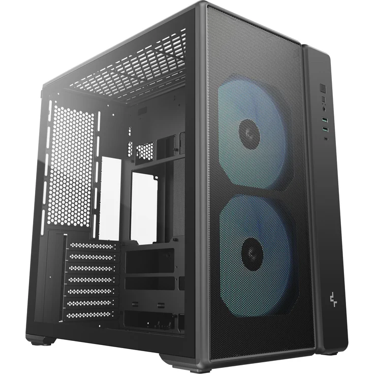 DeepCool CG590 MESH 2F, Midi Tower Gehäuse mit 2x 160 mm ARGB-Lüftern, optimierter Luftführung, Schwarz