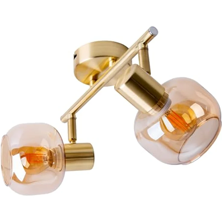 Näve Leuchten - 4er Spot/Deckenleuchte Libby - Deckenlampe aus Metall und getöntem Glas - Für Esszimmer, Wohnzimmer, Diele oder Büro - Messing/Amber/Gold, 40 cm – Bild 2