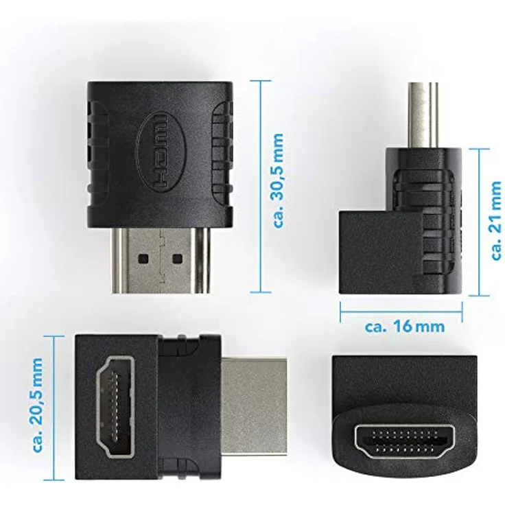 HDMI Winkel Adapter | 270° Winkel (Rechter Winkel) von HDMI A Buchse zu HDMI A Stecker 19pol | 1080p Vergoldete Stecker – Bild 5