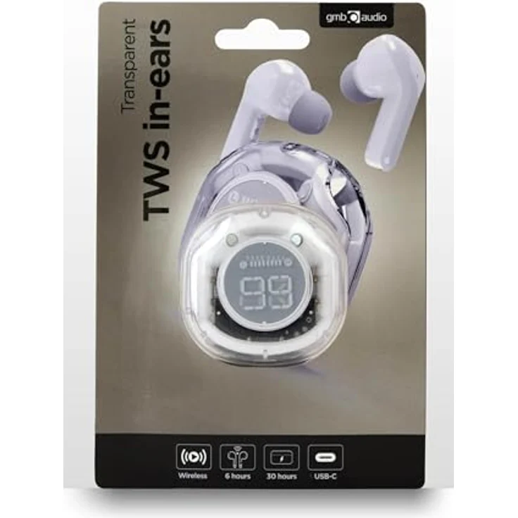 Gembird Transparent TWS In-Ear Kopfhörer, Bluetooth mit Mikrofon, in Weiß – Bild 3
