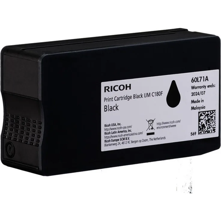 Ricoh Tinte schwarz 408517, Original Tintenpatrone für Ricoh IJM C180F, Reichweite bis zu 2000 Seiten