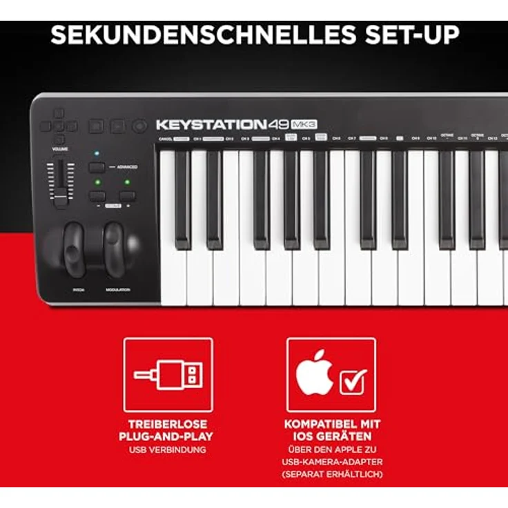 M-Audio Keystation 49 MKIII - Kompakter 49-Tasten MIDI Keyboard Controller mit zuweisbaren Reglern, Pitch- Modulation Rädern, Plug-And-Play (Mac-PC) Konnektivität und Software Production Suite – Bild 5
