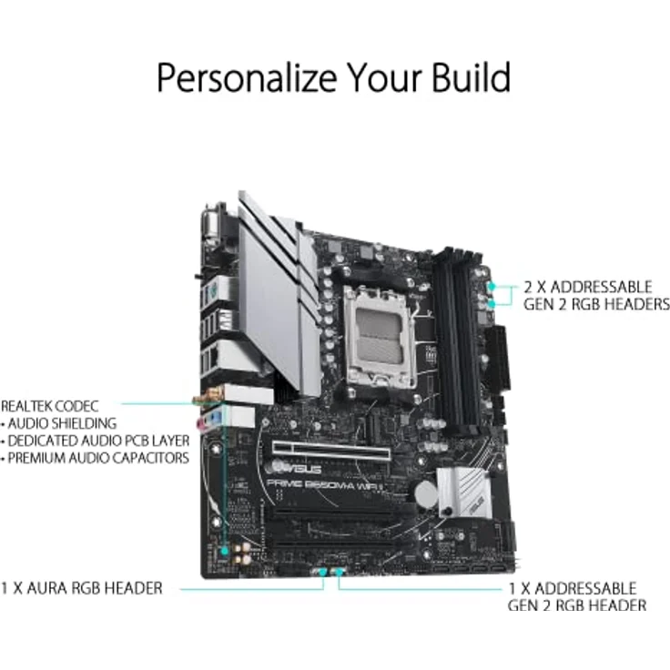 ASUS Prime B650M-A WIFI Gaming Mainboard Sockel AMD AM5 (Ryzen 7000, micro-ATX, DDR5 Speicher, PCIe 5.0, WiFi 6, BIOS Flashback, USB 3.2 Gen 2, Aura Sync) – Bild 4