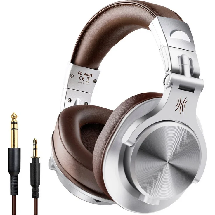 OneOdio Fusion A70 DJ Over Ear Headset Bluetooth® Stereo Silber, Brau Kopfhörer mit 72 Stunden Wiedergabezeit und High-Power 50 mm Neodym Treiber