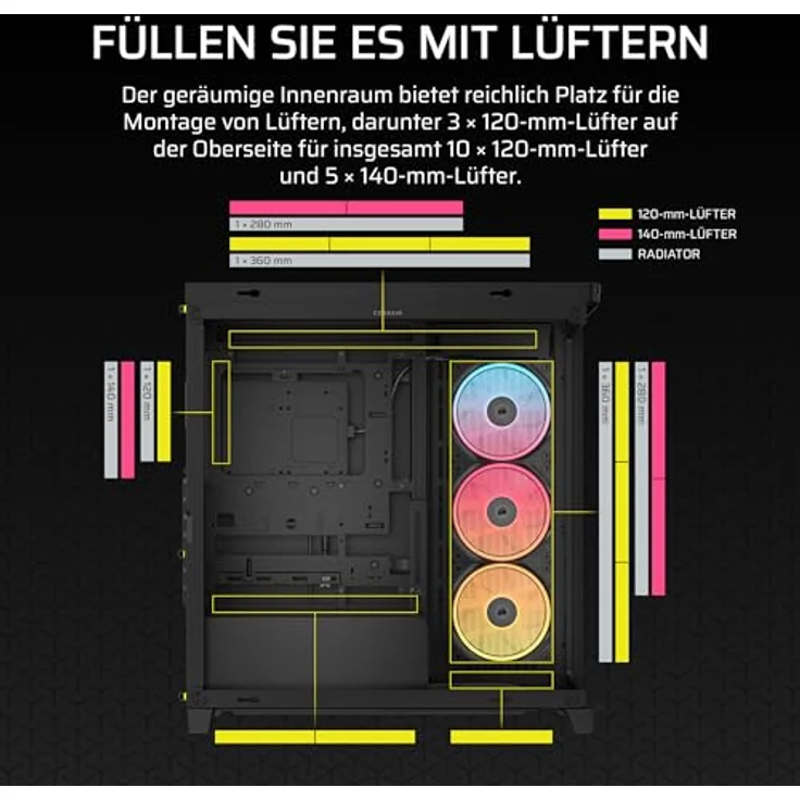 Corsair FRAME 4500X LX-R RGB Black, Mid-Tower PC Gehäuse für E-ATX, ATX, Micro-ATX und Mini-ITX mit Sichtfenster, 460 mm Grafikkartenunterstützung und 10 Lüfterplätzen, Schwarz – Bild 7