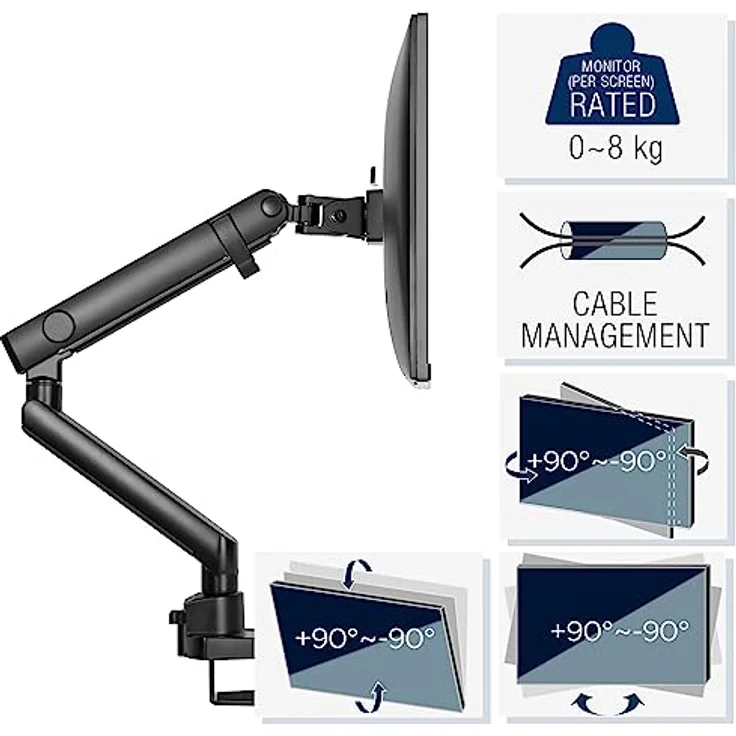 CAVO Motion Monitorhalterung für Monitor 17-32 Zoll bis 8 kg, drehbar, schwenkbar, neigbar, matt schwarz – Bild 3