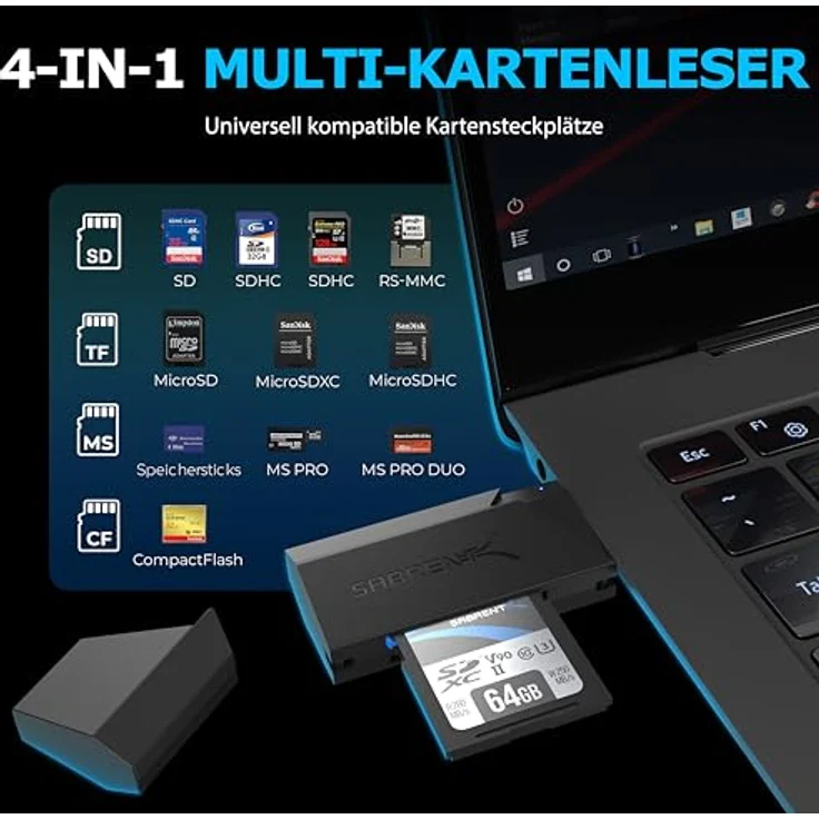 Sabrent Externe Kartenlesegeräte - Superspeed 2-Slot USB 3.0 Flash Memory Kartenleser für Windows, Mac, Linux und Bestimmte Android Systems - Unterstützt SD, SDHC, SDXC, MMC / Micro SD, T-Flash (CR-UMSS) – Bild 5