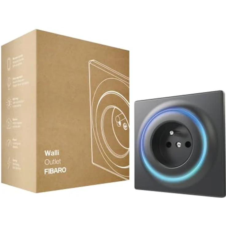 Fibaro Walli Outlet Type E, Intelligente Steckdose mit Repeaterfunktion zur Steuerung elektrischer Geräte, Schwarz – Bild 1
