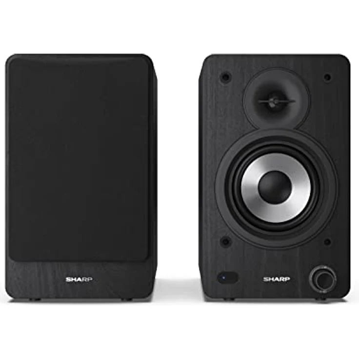 SHARP CP-SS30 2-Wege-Lautsprecher aktiv, 60 Watt (2x30 W) Holzgehäuse (Bluetooth 5.0, USB, Optisch, AUX, Cinch), Bass- und Höheneinstellung, abnehmbare Gitter, Fernbedienung, schwarz – Bild 2