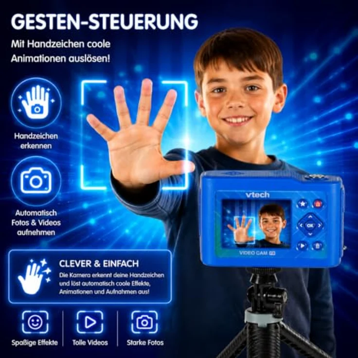 VTech KidiZoom Video Cam FX, HD-Foto- und Videokamera mit Greenscreen, Selfie-Funktion und 256 MB Speicher, blau – Bild 5
