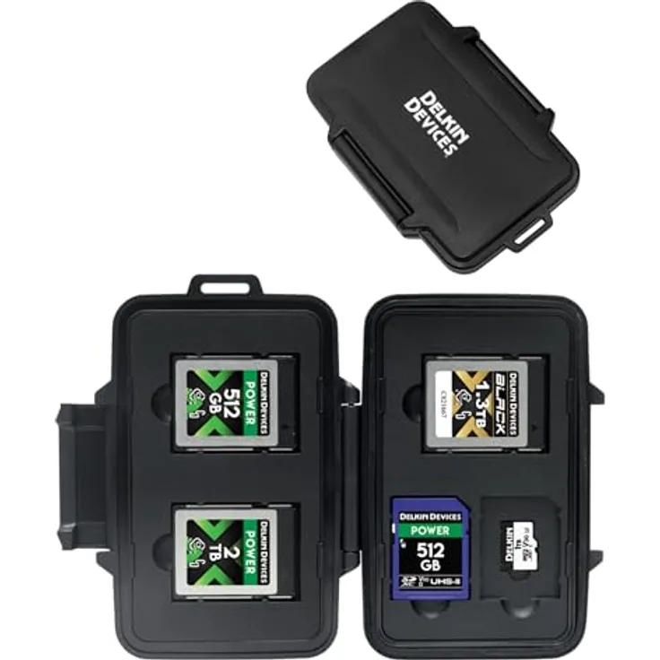 Delkin Devices CFexpress Typ B, SD- und microSD-Speicherkarten-Aufbewahrungstasche, robuste und wetterfeste Hülle mit Platz für 3 CFexpress, 2 SD und 2 microSD Karten