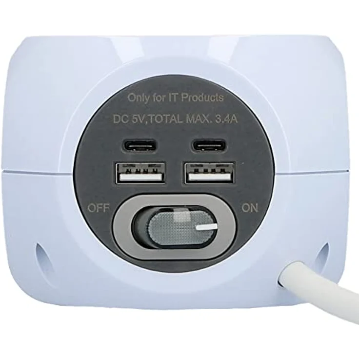 Blaupunkt Steckdosenwürfel, Mehrfachsteckdose, 3-fach, 2-fach USB-A + 2-fach USB-C, mit Ein-/Ausschalter, mit induktivem Laden, Weiß, 1,4 Meter – Bild 2