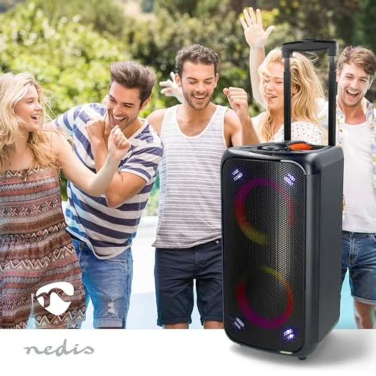 Nedis Bluetooth-Party-Lautsprecher - Tragbarer Bluetooth-Party-Trolley mit Partylicht, 5 Std Batteriespielzeit - Orange/Schwarz – Bild 2