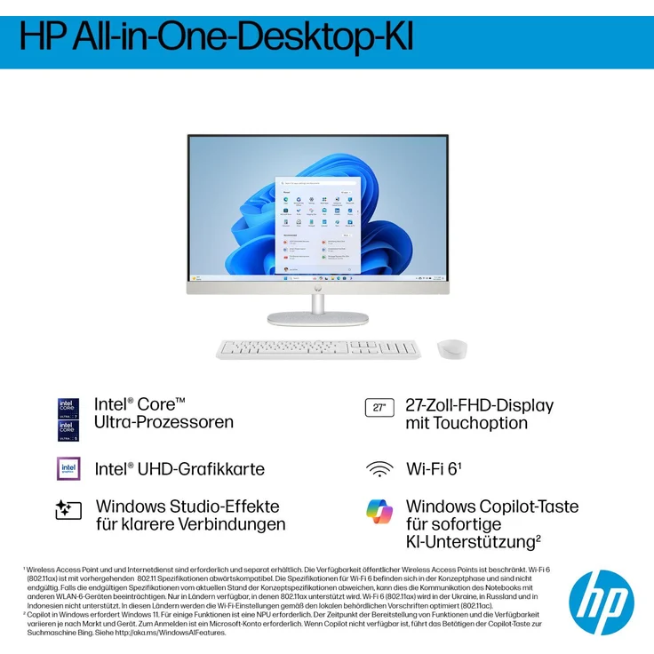 HP 27-cr2255ng AiO 27" FHD, All-in-One-PC mit Intel Core Ultra 5, 16GB RAM, 512GB SSD, Windows 11, weiß