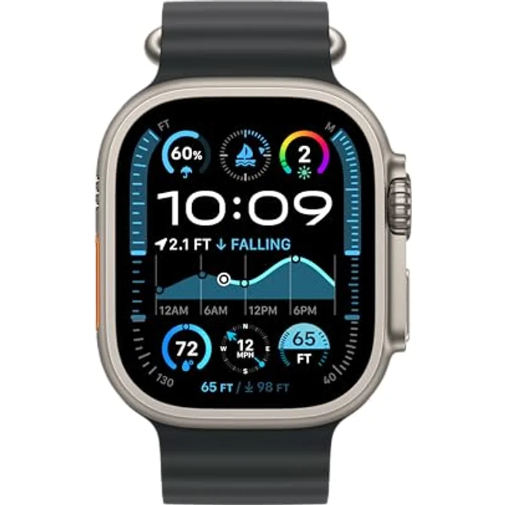 Apple Watch Band - Ocean Band - 49 mm - Schwarz - Extra Large - Wasserdichtes Armband aus Elastomer, verstellbare Öse aus Titan, geeignet für Wassersport – Bild 3