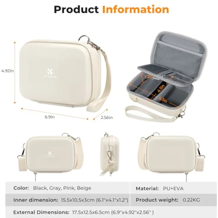 K&F CONCEPT Digitalkamera Tasche Kleine, EVA-Hartschalendesign, wasserdicht, Beige – Bild 5