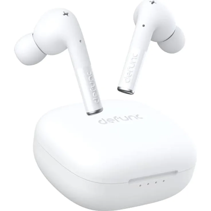 Defunc True Entertainment In-Ear True Wireless Earbuds, 3D Sound Dual Mic, Low Latency, Fast Charging Case, Touch Control, IPX4 Waterproof Gaming & Streaming Earphones (White)