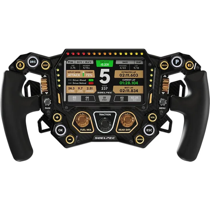 SOELPEC Spectra XR Lenkrad, Sim-Racing-Lenkrad mit 302mm Durchmesser, 5-Zoll Touchscreen, Aluminiumgehäuse, ergonomische Silikongriffe, copper
