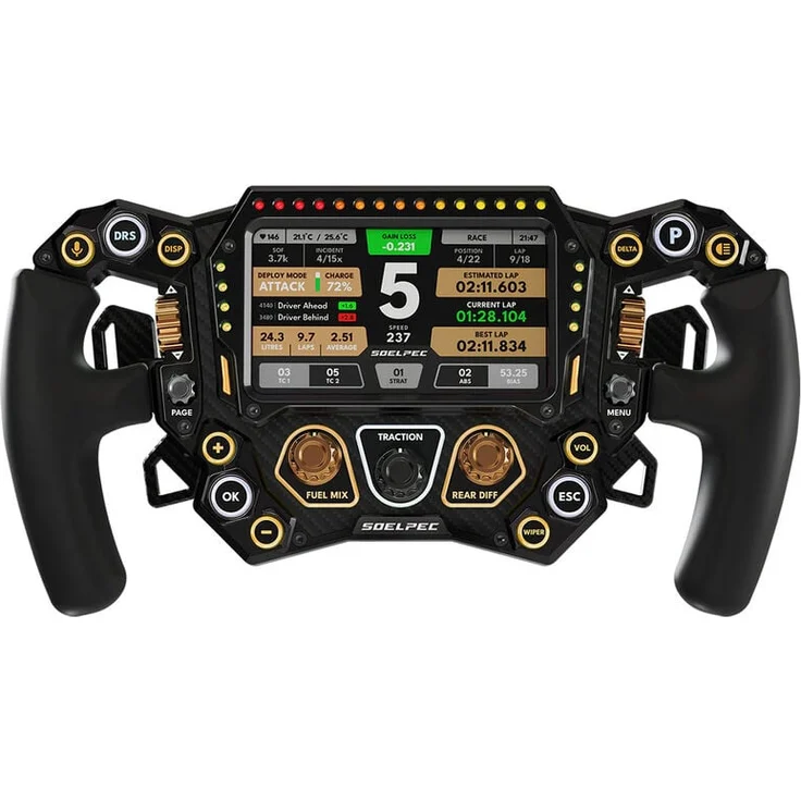 SOELPEC Spectra XR Lenkrad, Sim-Racing-Lenkrad mit 302mm Durchmesser, 5-Zoll Touchscreen, Aluminiumgehäuse, ergonomische Silikongriffe, copper