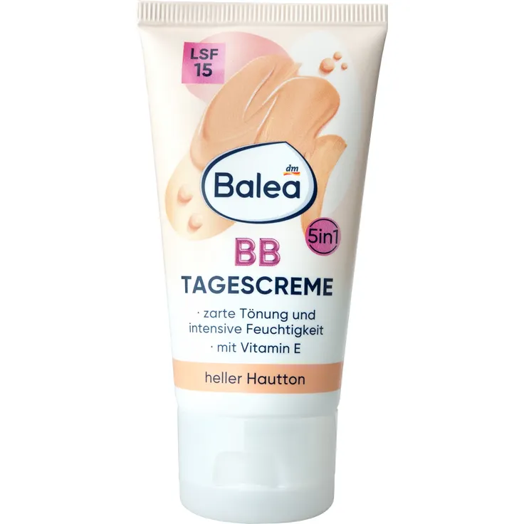 Balea BB Creme mittlerer Hautton LSF 15, feuchtigkeitsspendend mit Vitamin E & Pfirsichkernöl, vegan, 50 ml