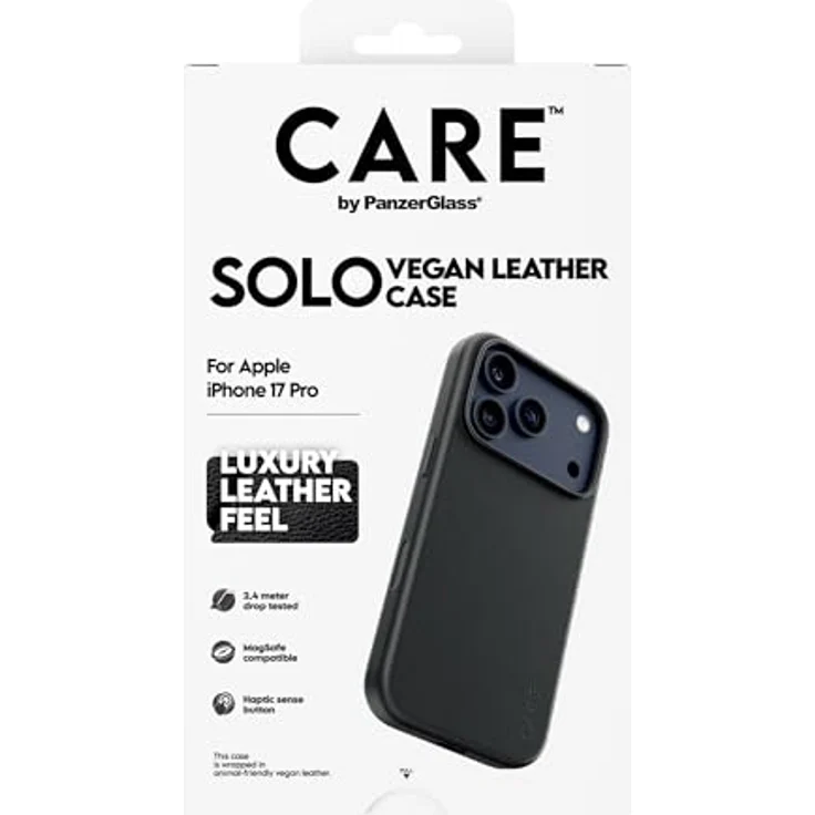 CARE BY PANZERGLASS Solo Case Black für iPhone 17 Pro, Fallschutz bis 2,4 Meter, Luxuriöses Ledergefühl, MagSafe-kompatibel, FSC-zertifizierte Verpackung – Bild 3