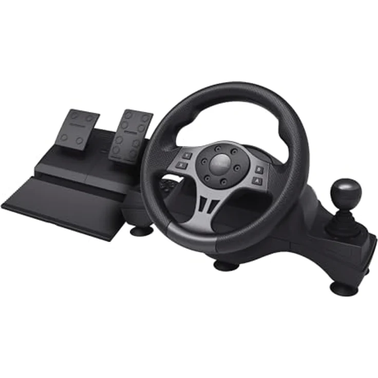 Trust GXT 289 Movi Gaming Lenkrad mit Pedalen, Schaltwippen, 270° Drehbereich, Vibrationsfeedback für PC, Xbox Series X/S, PS4, Nintendo Switch, Schwarz – Bild 1