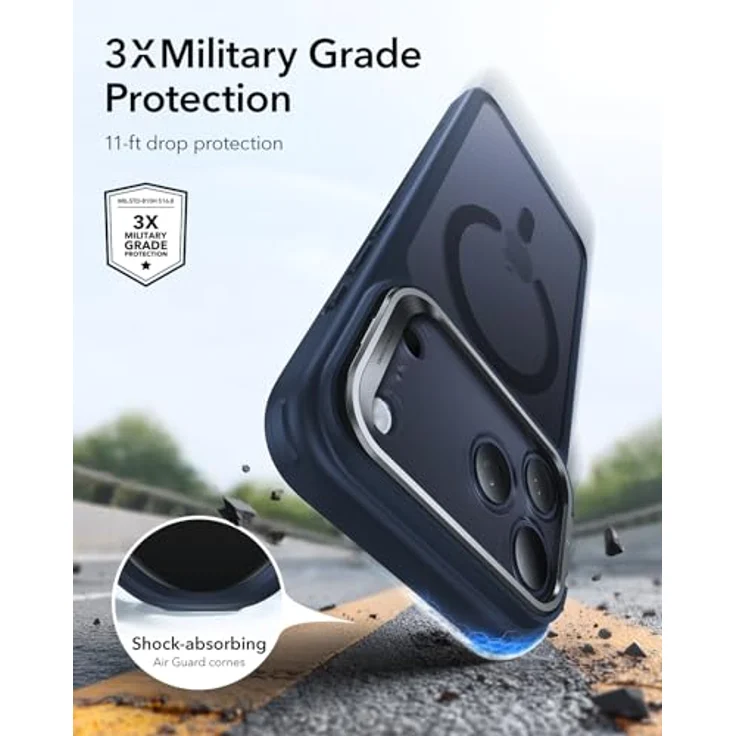 ESR iPhone 17 Pro Hülle, Kamerasteuerung, kompatibel mit MagSafe, Militärnorm Schutzhülle, integrierter versteckter Ständer, kratzfeste Rückseite, Classic Serie, Matt Blau – Bild 5