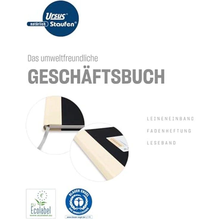 Ursus - Ludwig Bähr Notizbuch A4, 96 Blatt kariert, 80g/qm, Halbleineneinband schwarz, fadenheftig – Bild 6
