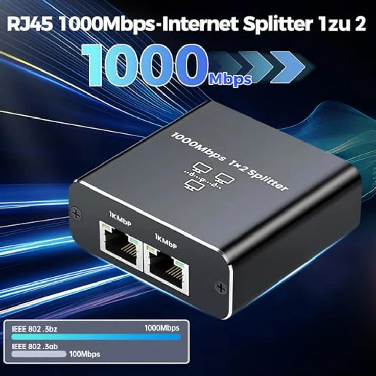 Bundviel LAN Splitter 1 auf 2 Gigabit Ethernet Switch, 2-Port Verteiler für Computer und Laptop, 1000Mbps, RJ45, Type-C – Bild 2