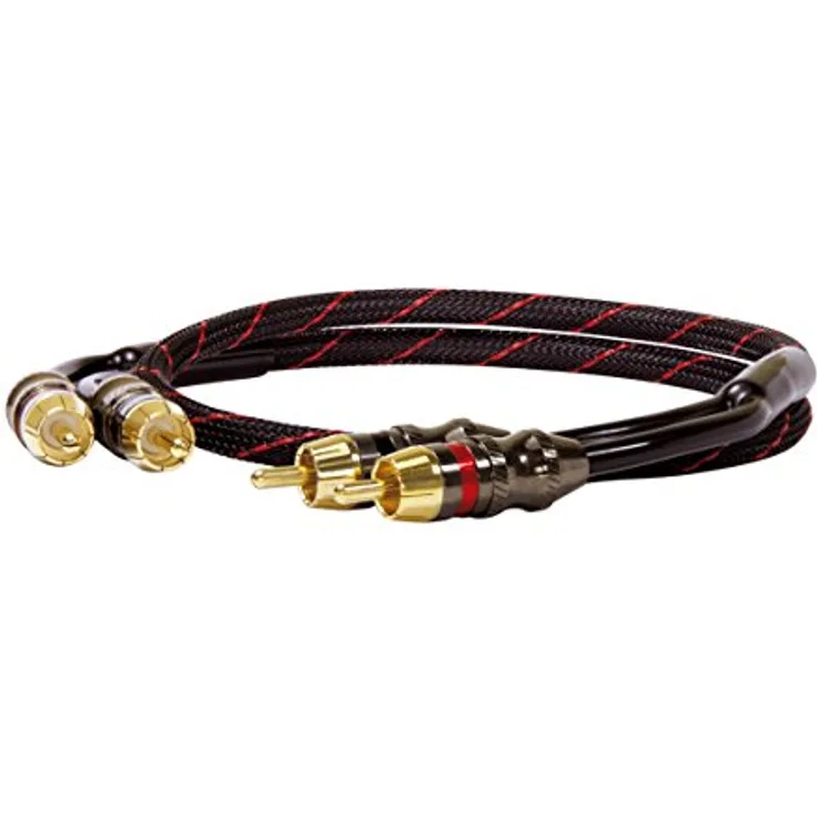 Dynavox Perfect Sound Stereo-Cinchkabel, vergoldete Kontakte, geeignet für Audio-Geräte mit Cinch-Anschlüssen wie Verstärker, CD-Player, AV-Receiver, Farbe Schwarz/Rot, Länge 0,75m