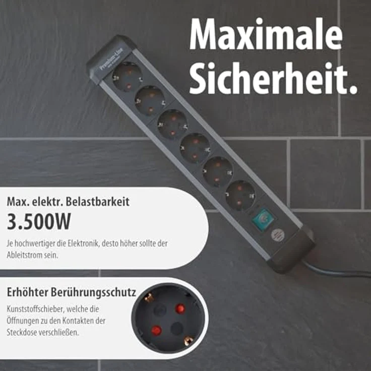 Brennenstuhl Premium-Alu-Line 6-Fach Steckdosenleiste, Aluminium mit 3m Kabel und beleuchtetem Sicherheitsschalter, platzsparend mit 45°-Anordnung – Bild 5