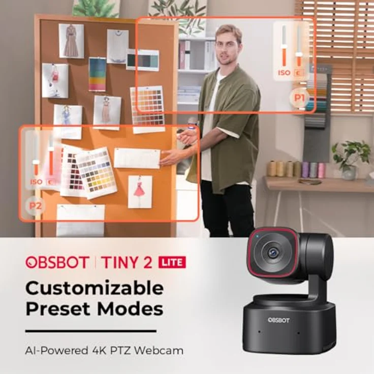 OBSBOT Tiny 2 Lite 4K PTZ-Webcam (Schnelles Auto-Tracking per AI, Gestensteuerung) – Bild 7
