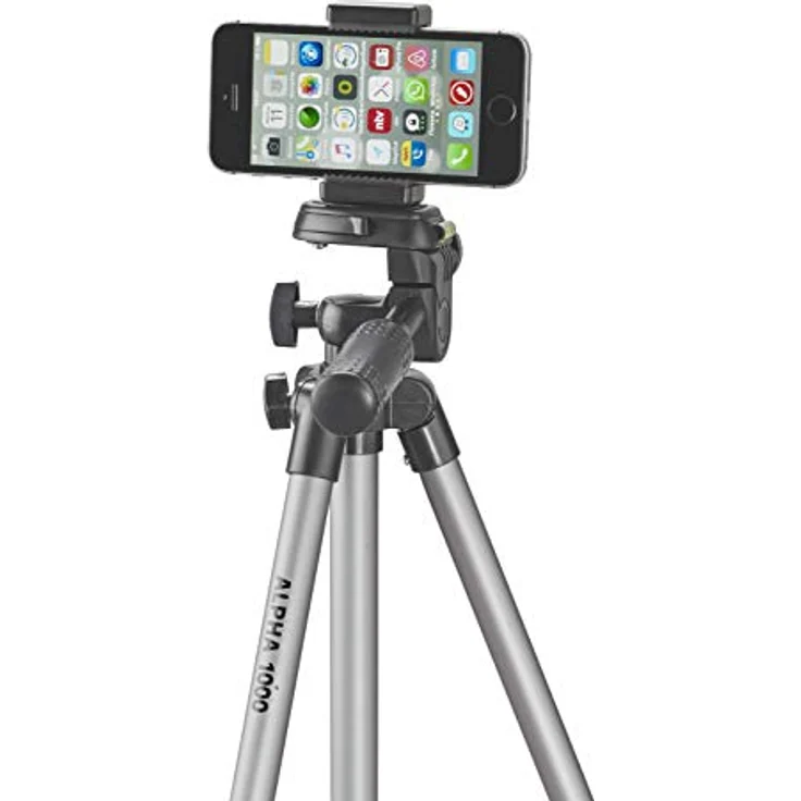 Cullmann ALPHA 1000 Stativ mobile m. Smartphonehalter (3 Auszüge, Gewicht 480g, Tragfähigkeit 1 kg, 106cm Höhe, Packmaß 37cm), silber – Bild 3