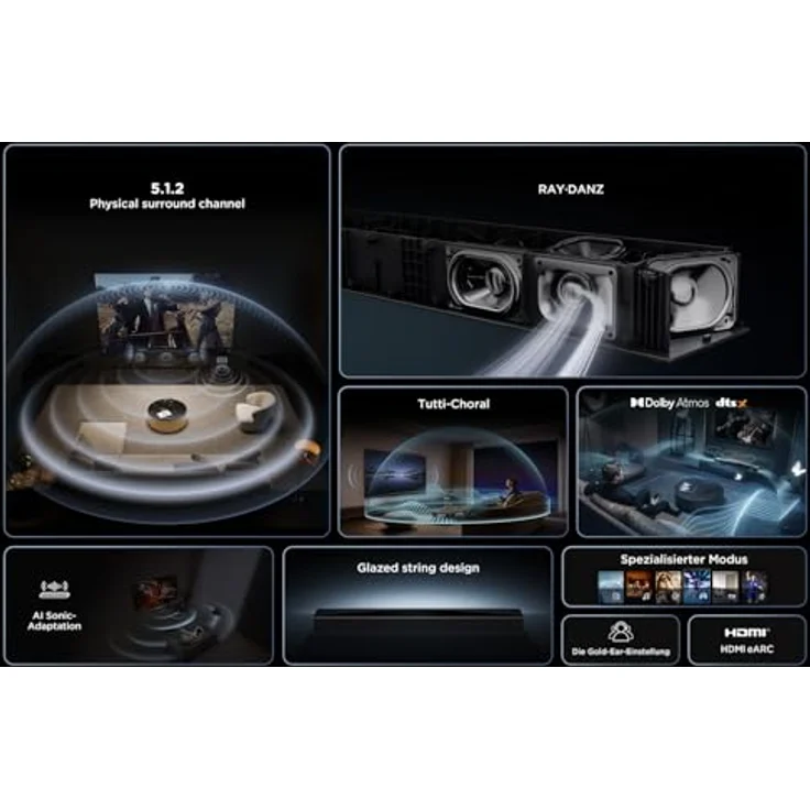 TCL Q75H 5.1.2 Kanal RayDanz Technologie Dolby Atmos & DTS:X Soundbar mit kabellosem Subwoofer, HDMI 2.1 und BT 5.3, Schwarz – Bild 3