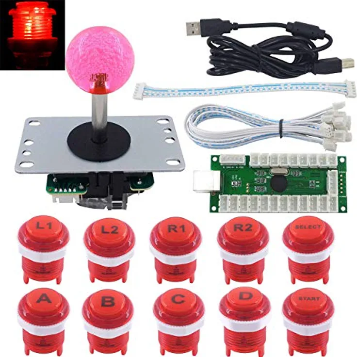 SJ@JX Arcade Game LED DIY Kit, Joystick Controller mit Zero Delay USB Encoder und BLACK SWITCH, kompatibel mit Windows und Raspberry Pi RetroPie