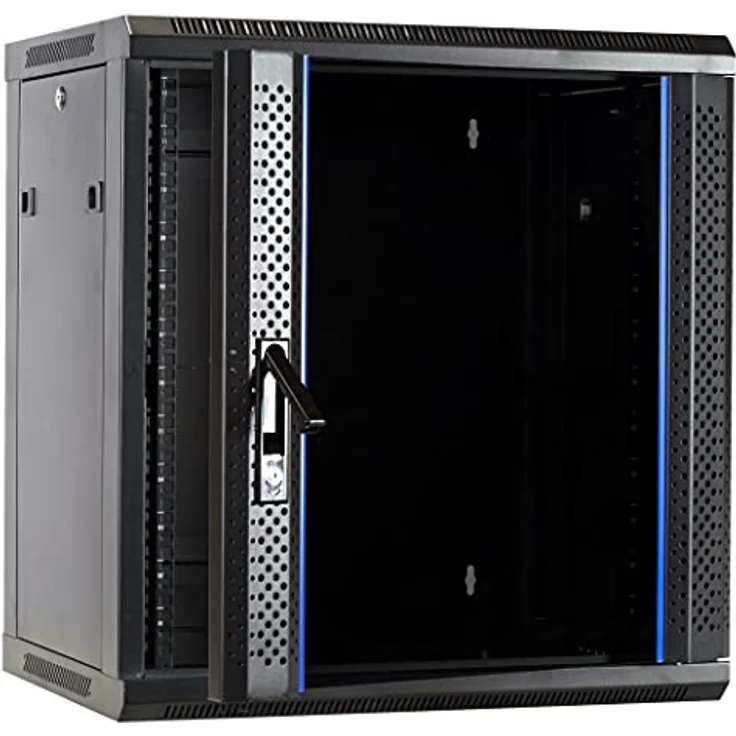 DSIT 12HE Netzwerkschrank (Serverschrank) 19 Zoll Wandmontage - mit Glastür (BxTxH) 600 x 450 x 634mm - Schwarz - Abschließbar - Traglast 60 kg - Robuste Konstruktion – Bild 2