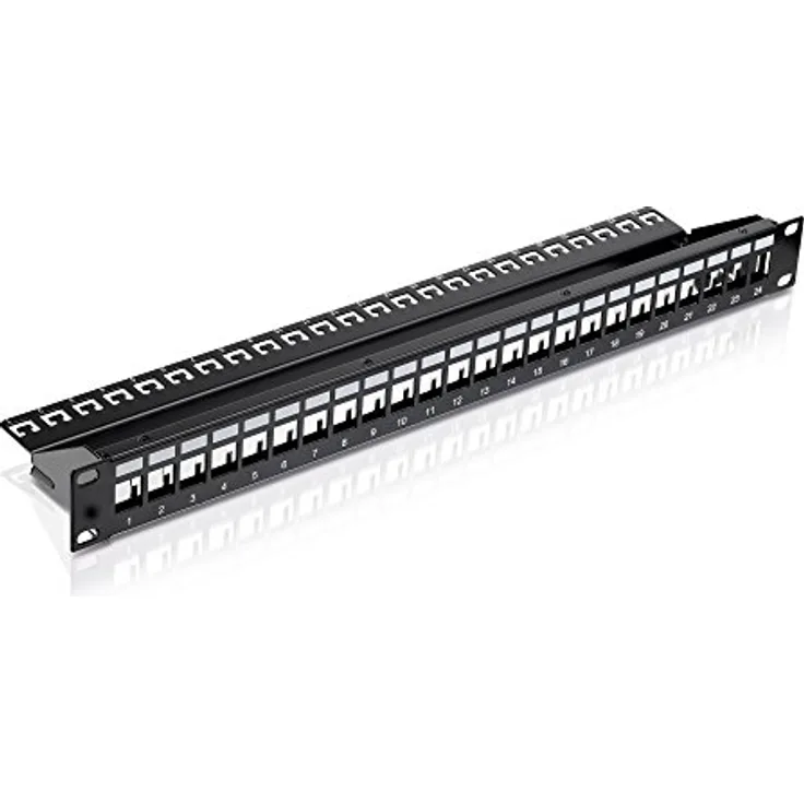 PureLink MCA051 Keystone Patchpanel 24 Port, professioneller 10GBase-T Rahmen mit Erdungskabel, schwarz