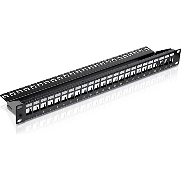 PureLink MCA051 Keystone Patchpanel 24 Port, professioneller 10GBase-T Rahmen mit Erdungskabel, schwarz – Bild 1