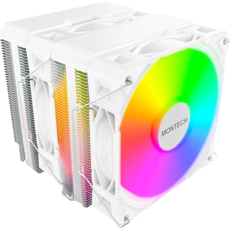 Montech NX600 ARGB CPU Kühler, Dual Tower mit 6 Heatpipes, 2x 120mm ARGB PWM-Lüfter, hohe Kühlleistung, weiß
