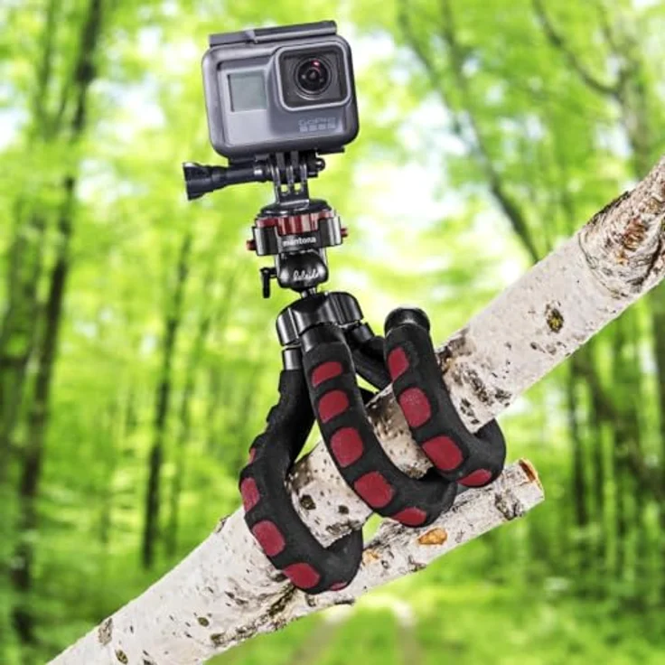 Mantona kaleido Flex leichtes Flex Stativ (mit hochwertigem 360° Kugelkopf, geeignet für Digital und Videokameras, Smartphones und Action Cams) sundown red – Bild 5