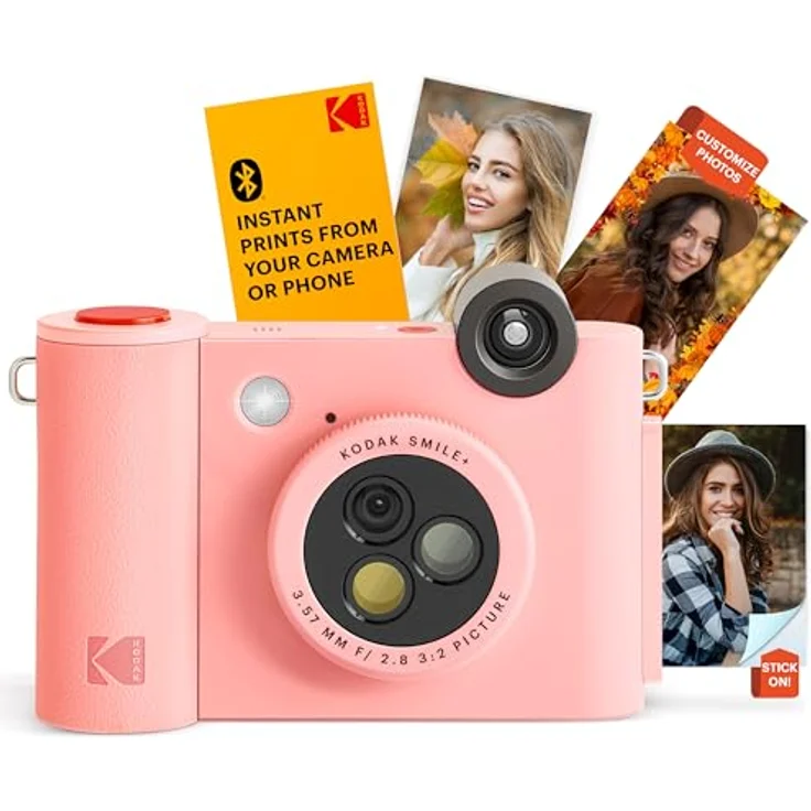 KODAK Smile+ 2-in-1 Digitale Sofortbildkamera & kabelloser Bluetooth-Fotodrucker - 10MP, Spezialeffekt-Drehobjektiv, Zink 2x3” Klebefotos, Drucken über Fun-App von Smart Devices - Rosa – Bild 1