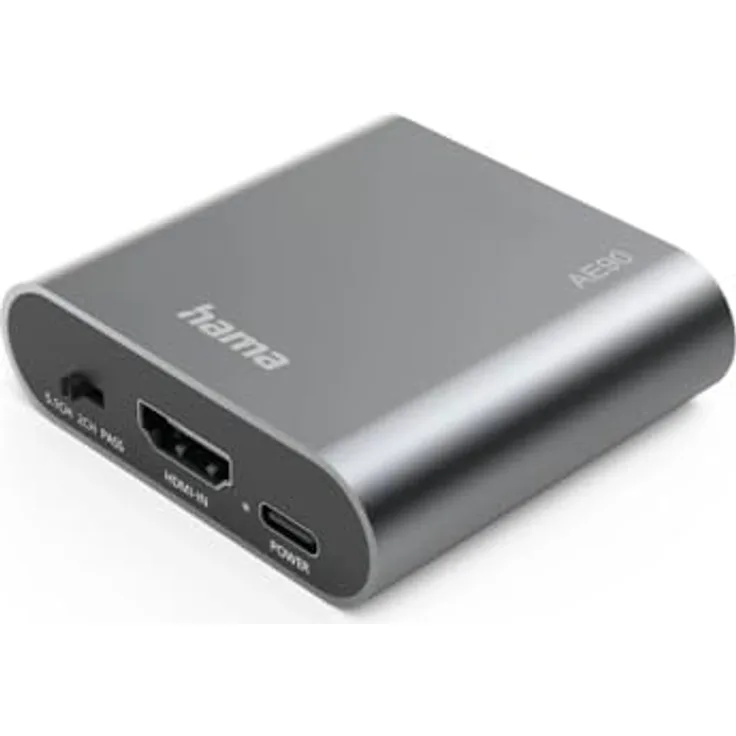 Hama "AE90" HDMI-Audio Extractor, 4K HDMI zu Audio mit Toslink und 3,5mm Klinke, silber