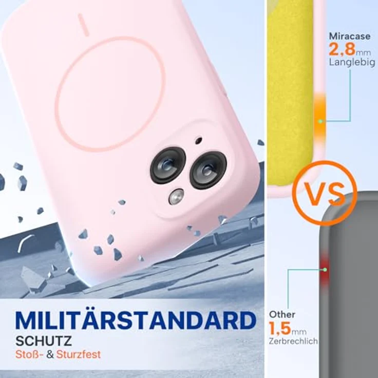 miracase iPhone 15 Hülle mit MagSafe, Stoßfeste Flüssigsilikon-Hülle mit Mikrofaser-Innenfutter, Sand Rosa – Bild 2
