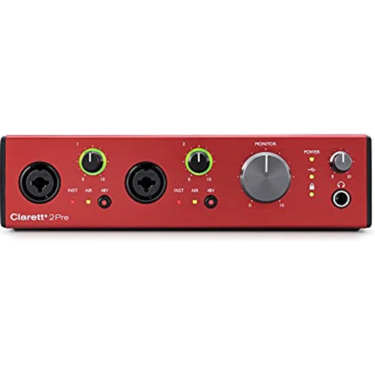 Focusrite Clarett+ 2Pre Audio-Interface mit USB-C-Bus für die Musikproduktion, mit zwei professionellen Vorverstärkern und leistungsstarken, transparent klingenden Kopfhörerausgängen/Hi-Z-Eingängen