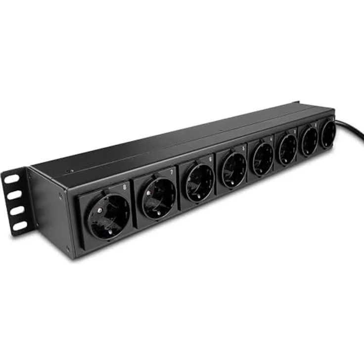 LINDY 73025 Steckdosenleiste mit 8 Steckdosen, abschließbar mit einzelnen Schaltern, 19-Zoll-Rackmontagedesign, schwarz