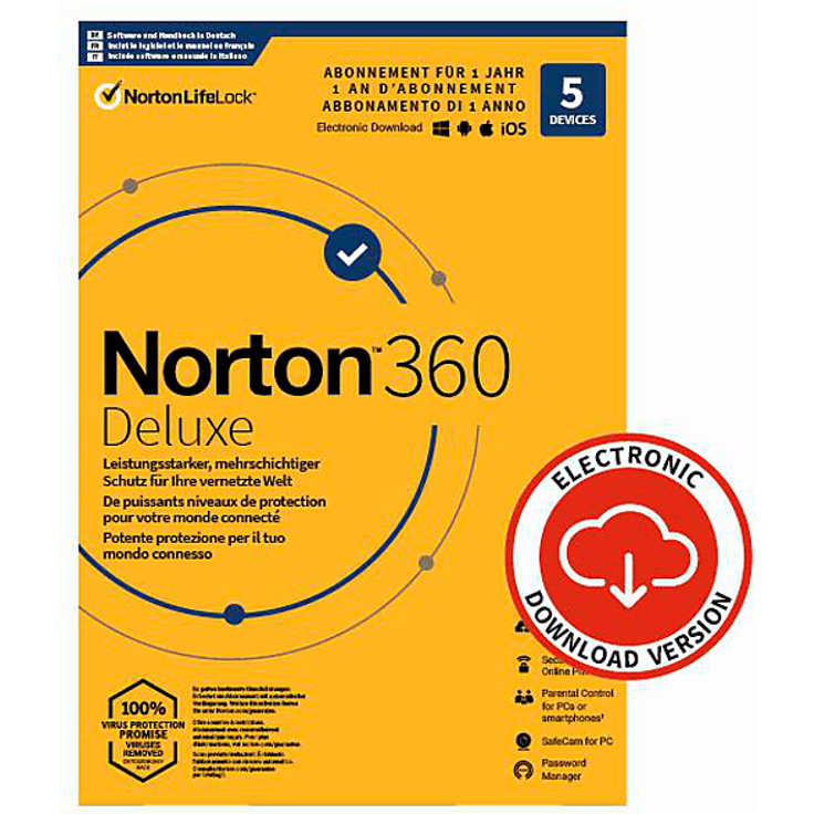 NORTON LIFELOCK N360 DELUXE ATTACH 50GB, Antivirenprogramm für PC und Mac mit Cloud-Backup und Secure VPN